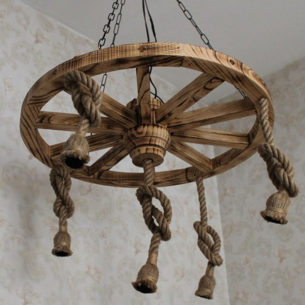 Otantik Çarşı Ahşap Halatlı Teker Avize 70 Cm. 5'li K02 Avize Fiyatı