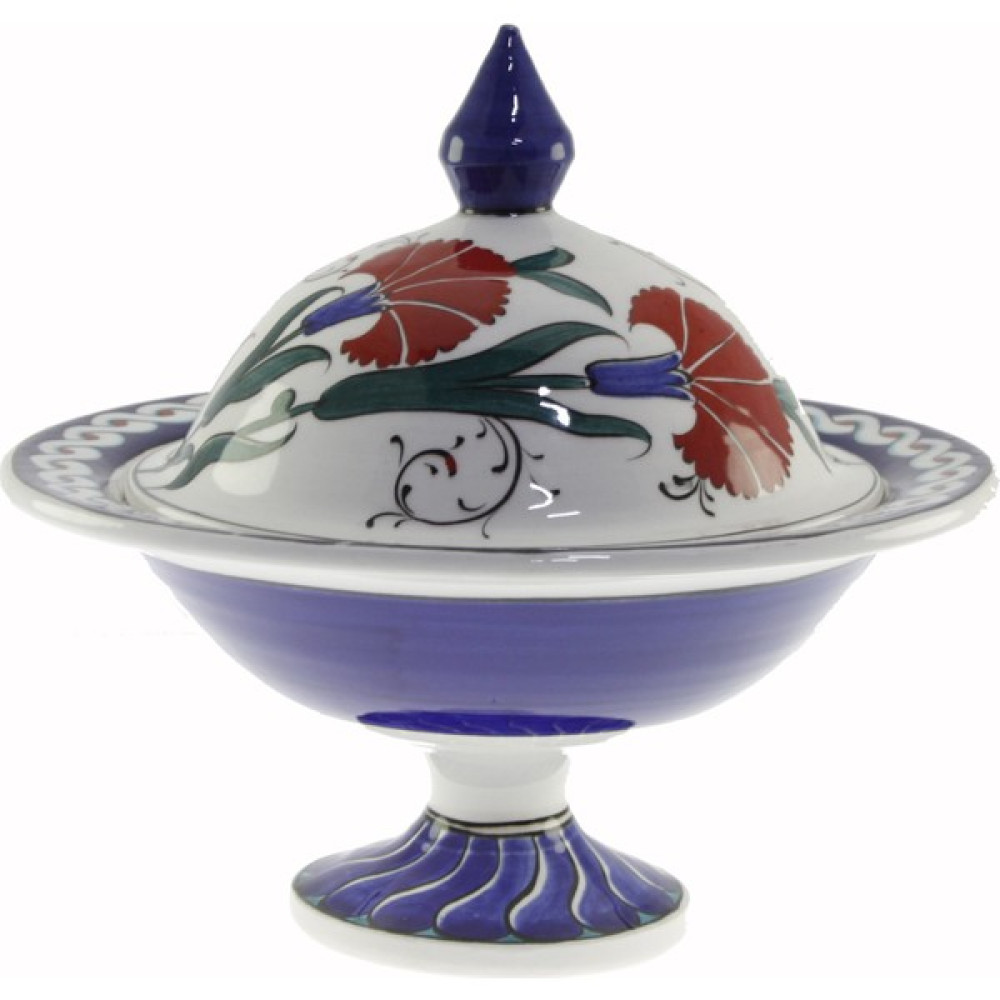 Otantik Çini Iznik Kırmızı Karanfil Dekorlu Şekerlik 21X30 cm Dir Kase Fiyatı