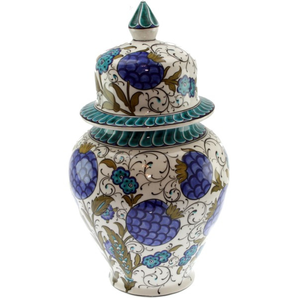 Otantik Çini Nar Çiçeği Desen Turkuaz Renk Dekoratif Şah Vazo 25 x 40 cm Vazo Fiyatı
