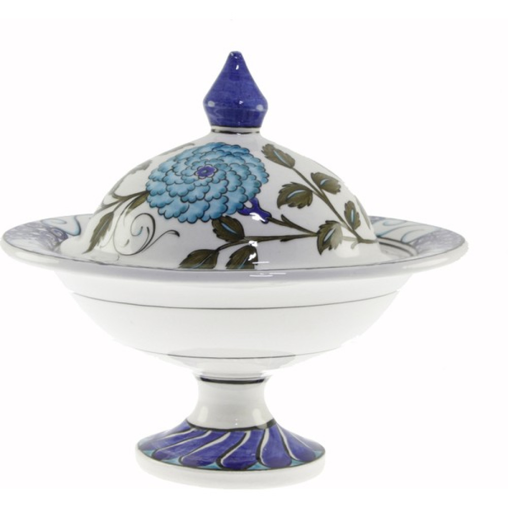 Otantik Çini Turkuaz Iznik Narçiçeği Dekorlu Şekerlik 21X30 cm Dir Kase Fiyatı