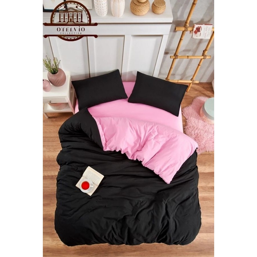 Otelvıo Tek Kişilik Nevresim Takımı Lastikli Çarşaf ve 1 Adet Yastık Kılıflı Takım - Pembe - Siyah - 160 x 220 cm Nevresim Takımı Fiyatı