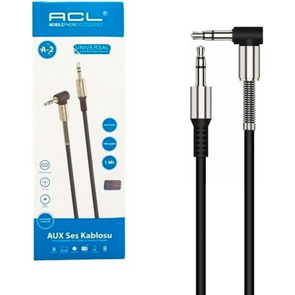 Oto Aksesuarcım Acl A-2 Metal Başlık Tpe Kablo 3.5mm Aux Kablo 1 Metre Siyah Oto Hoparlörleri & SubWoofer Fiyatı