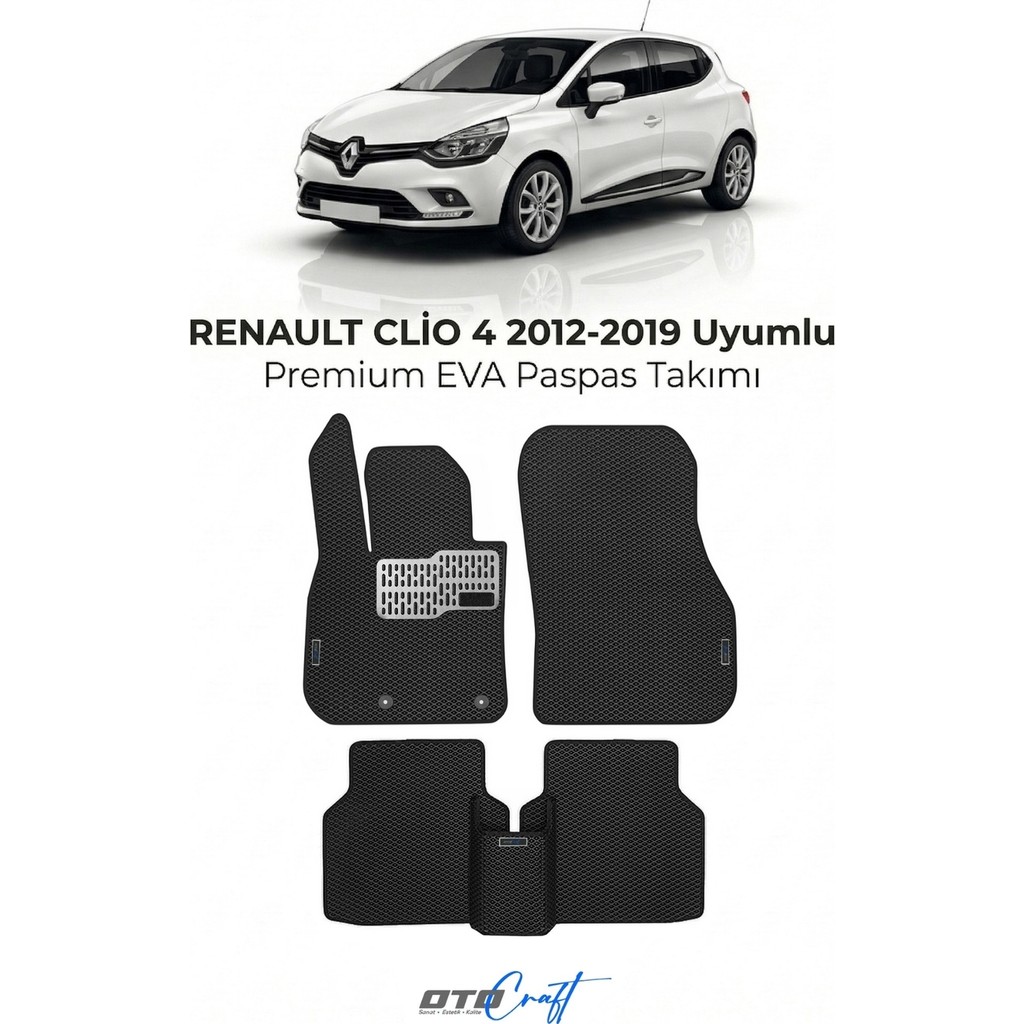 Otocraft Renault Clio 4 (2012-2019) Araca Özel 3D Havuzlu Eva Oto Paspas Full Set 5 Parça - Siyah Araca Özel Paspaslar Fiyatı