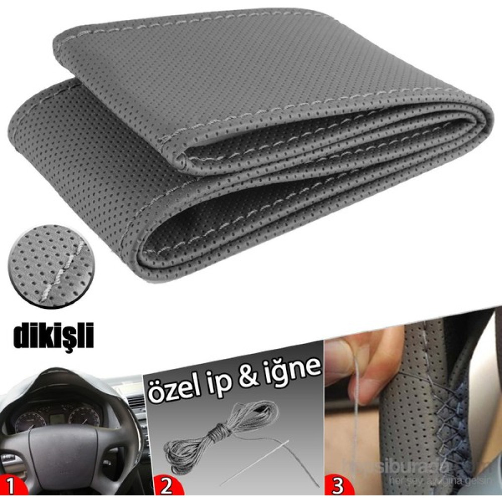 Otozum Ford Mustang Dikme Direksiyon Kılıfı Delikli Mum İpli Gri Dikişli Oto Boyaları Fiyatı