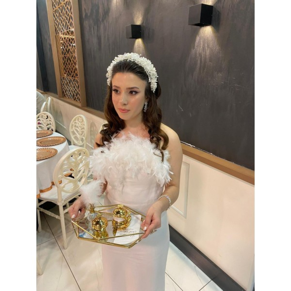 Otriş Tüylü Straplez Gelin Abiye Nikah Elbise Elbise Fiyatı