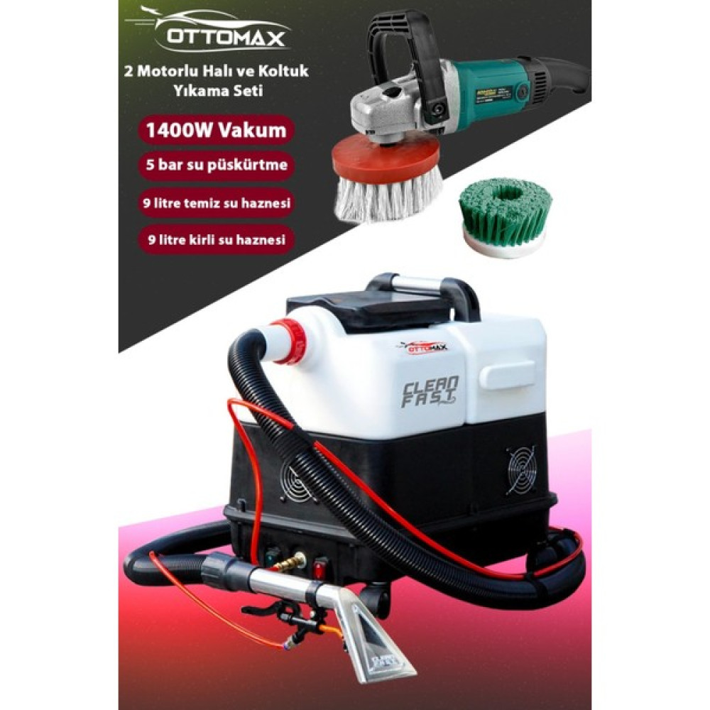Ottomax Çift Motorlu Halı ve Koltuk Yıkama Makinası Koltuk Fırçalama Seti 1400 Watt Halı Yıkama Makineleri Fiyatı
