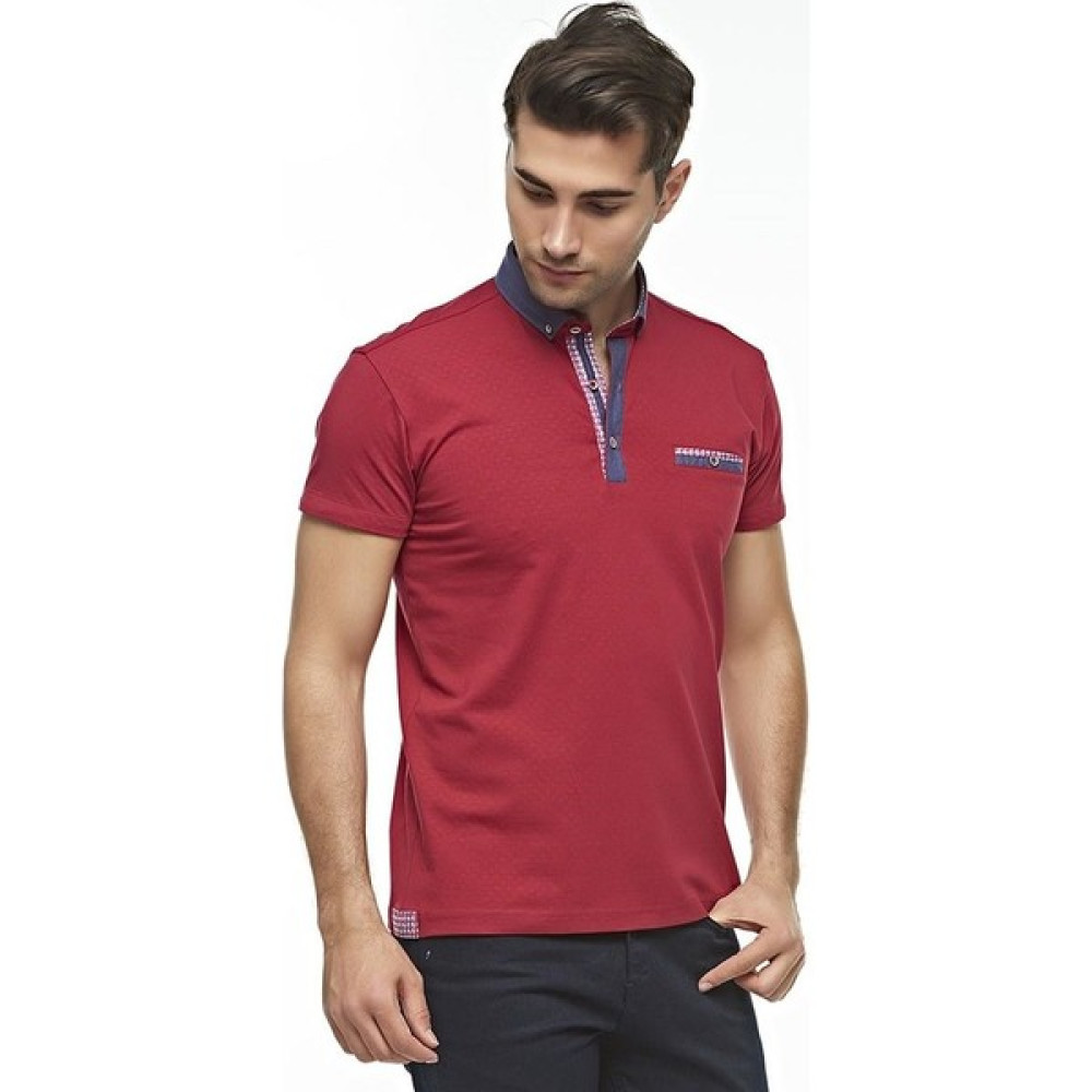 Ottomoda Erkek Kırmızı Baskılı Kısa Kollu Polo T-shirt, OT-P-21003 Erkek T-shirt Fiyatı