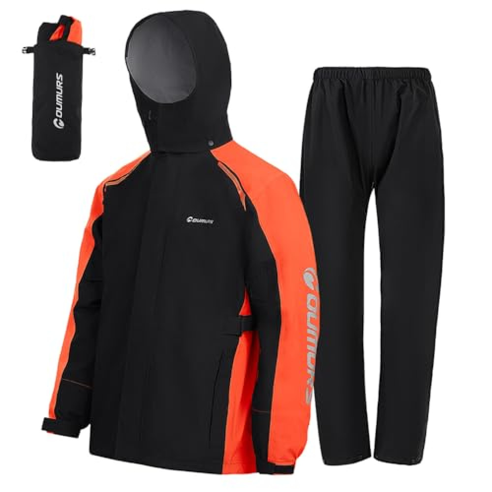 Oumurs Motorcycle Rain Suit For Men & Women Waterproof Motorcycle Rain Gear Fishing Riding Golf Working Bike Hunting Camping Rain Coat, Lightweight Nylon Reflective Rain Jacket Rain Pants