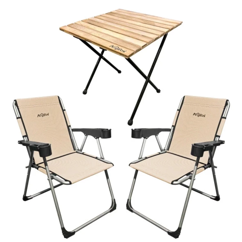 Outdoor Argeus Rock 2'Li Bardaklı Katlanabilir Sandalye Ve Masa Seti - Camel (A-13) Kamp Aksesuarı Fiyatı
