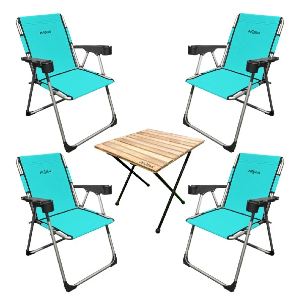 Outdoor Argeus Rock 4'Lü Bardaklı Katlanabilir Sandalye Ve Masa Seti - Deniz Mavi (A-05) Kamp Aksesuarı Fiyatı