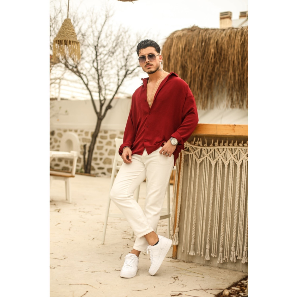 outfiit man Dokulu Oversize Gömlek Bordo 70171021 S Beden Kadın Gömlek Fiyatı