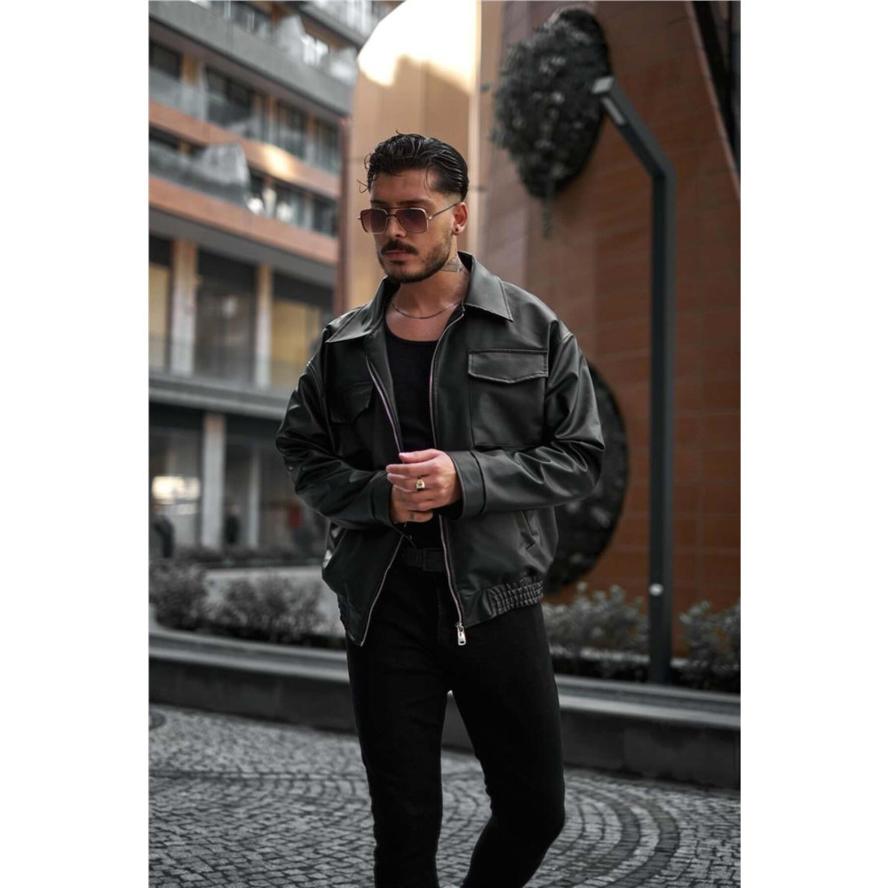 OUTFİT MAN Erkek Çift Kapak Cepli Oversize Deri Ceket Siyah XL Beden Bayan Ceket Fiyatı