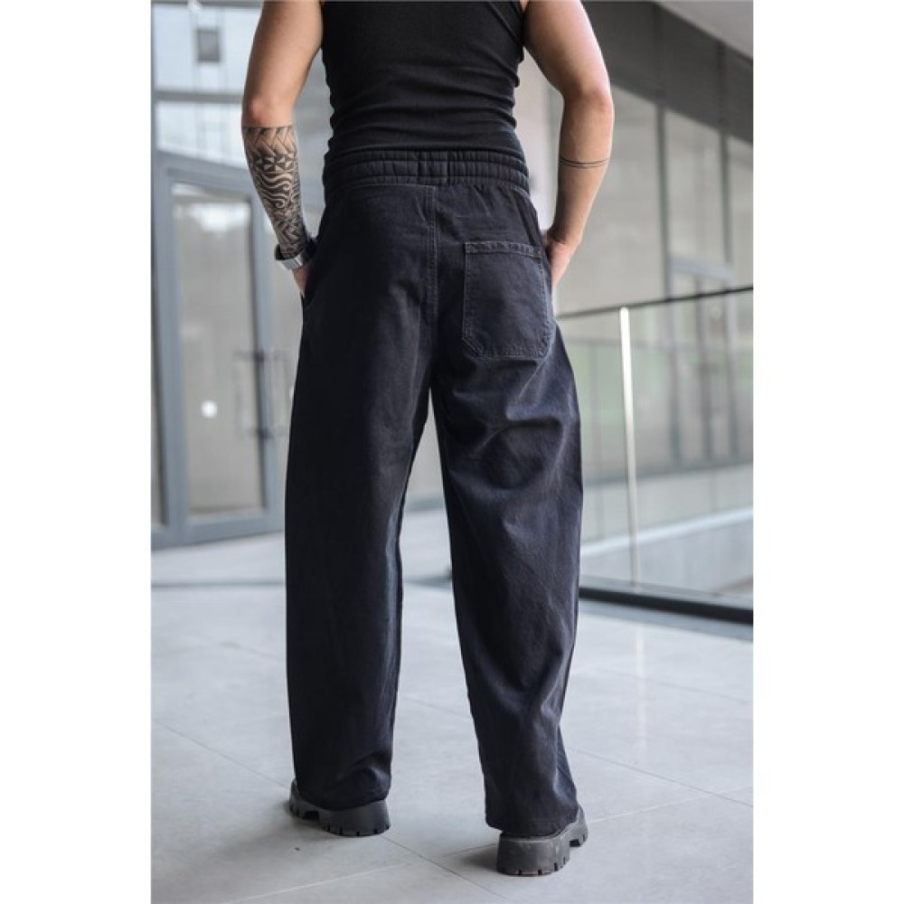 Outfit-Man Erkek Çift Kumaş Şertili Baggy Siyah Erkek Jeans / Kot Pantolon Fiyatı