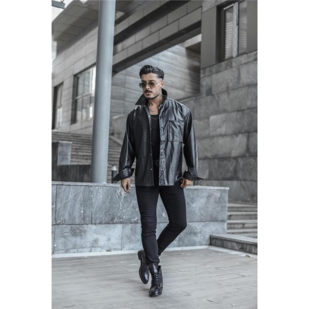 Outfit-Man Erkek Deri Oversize Gömlek Siyah Erkek Gömlek Fiyatı