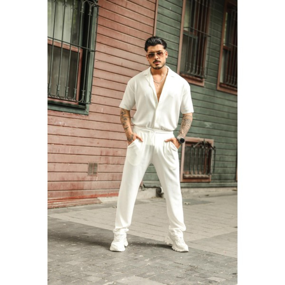 Outfit-Man Erkek Fitilli Baggy Pantolon Beyaz Erkek Pantolon Fiyatı