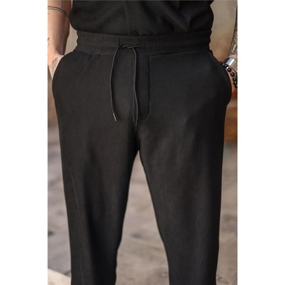 Outfit-Man Erkek Fitilli Baggy Pantolon Siyah Erkek Pantolon Fiyatı