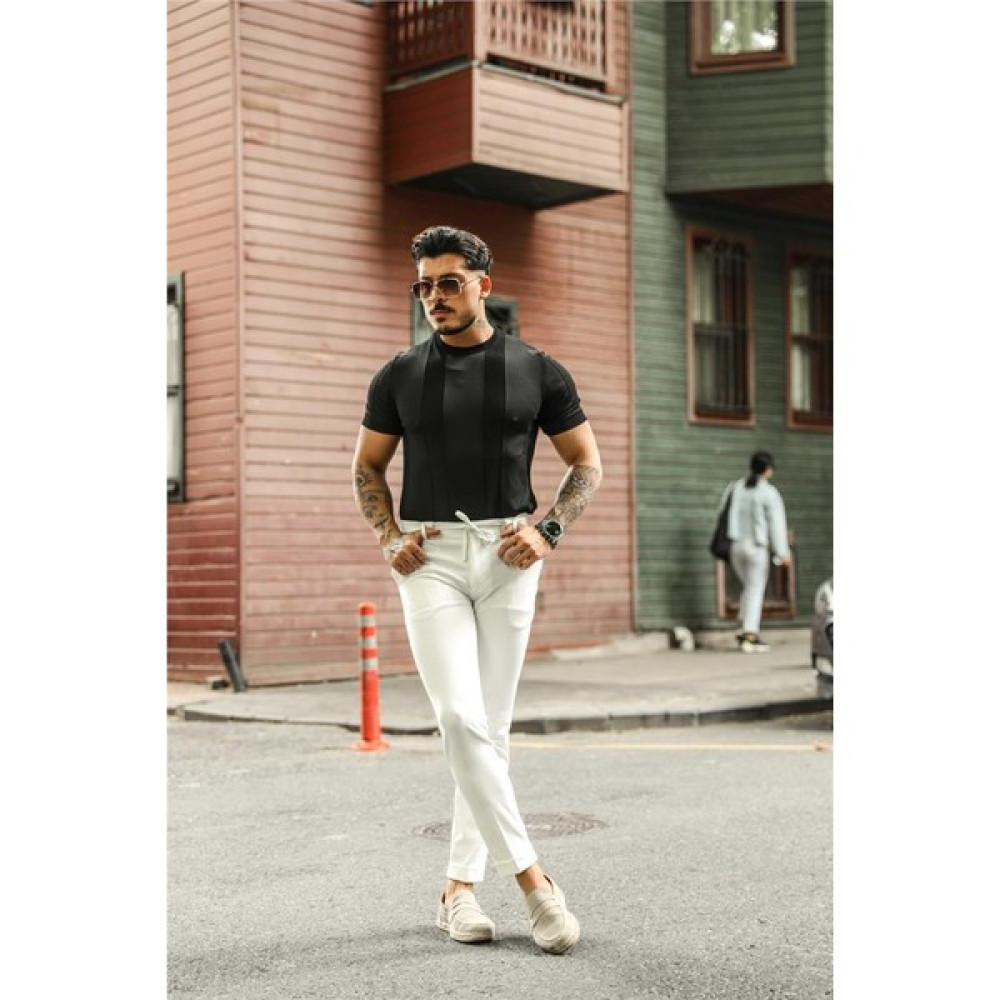 Outfit-Man Erkek Office Boy Bel Bağlamalı Kalem Pantolon Beyaz Erkek Pantolon Fiyatı