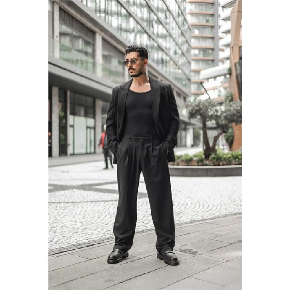 Outfit-Man Erkek Paçası Fermuarlı Klasik Baggy Pantolon Siyah Erkek Pantolon Fiyatı
