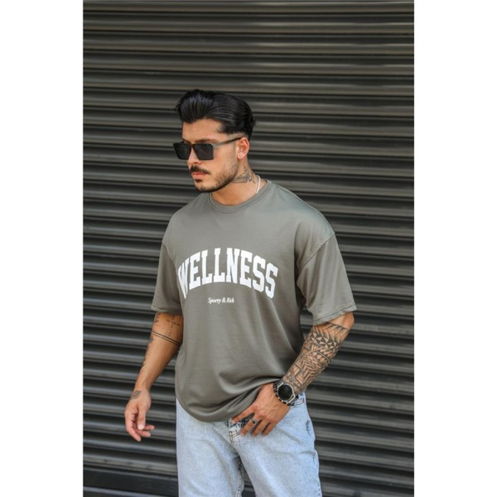 Outfit-Man Erkek Wellness Baskılı Oversize T-Shirt Haki Erkek T-shirt Fiyatı