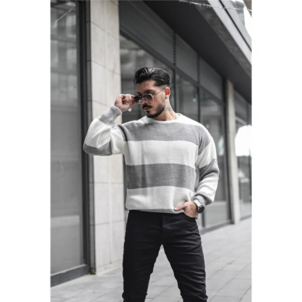 Outfit-Man Örme Pamuklu Oversize Kazak Gri Erkek Kazak & Süveter & Triko Fiyatı