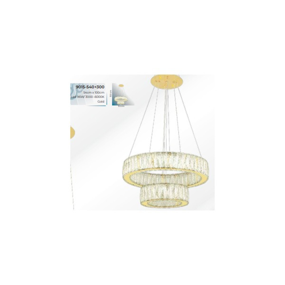 Outled Avize E-9015-540*300 Gd LED Sarkıt Kristal Salon Üç Renk Avize Sarı - Gold - 2'li Avize Fiyatı