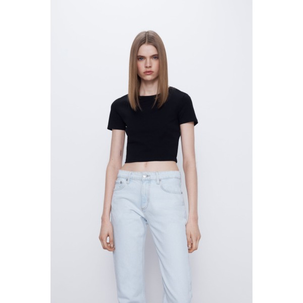 Outlet Bul Outletbul Mercan Renk Zara Model Crop Tshirt Bayan T-shirt Fiyatı