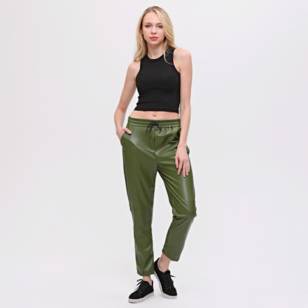 Ouz Fashion Kadın Bel ve Paça Lastikli Deri Pantolon Kadın Pantolon Fiyatı