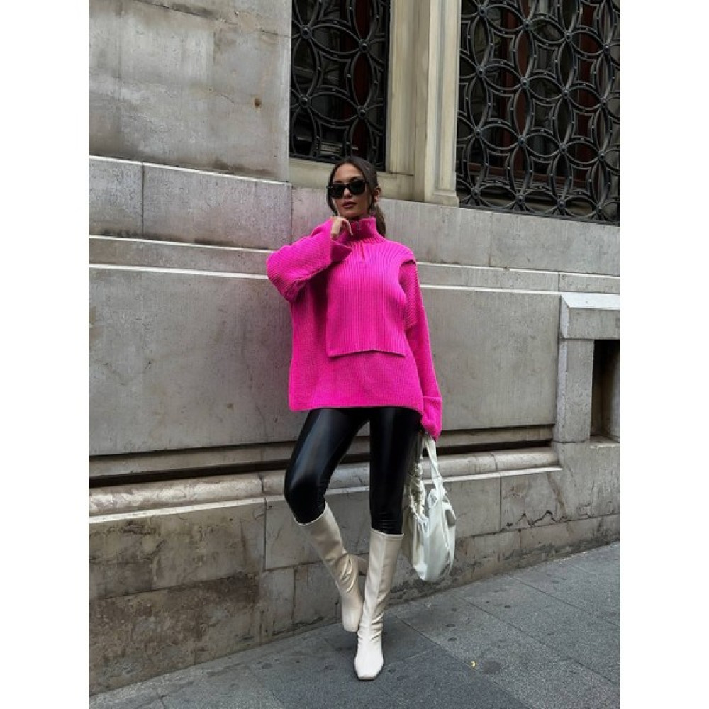 Ouz Fashion Kadın Boğazı Dik Fermuarlı Yaka Kol Detaylı Triko Bayan Kazak & Süveter & Triko Fiyatı