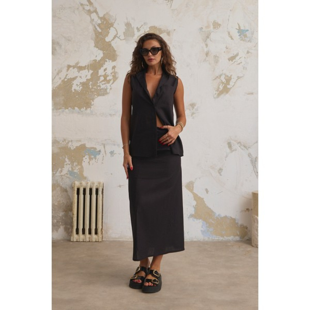 Ouz Fashion Kadın Keten Hakim Yaka Kolsuz Gömlek Etek Takım Kadın Giyim Fiyatı