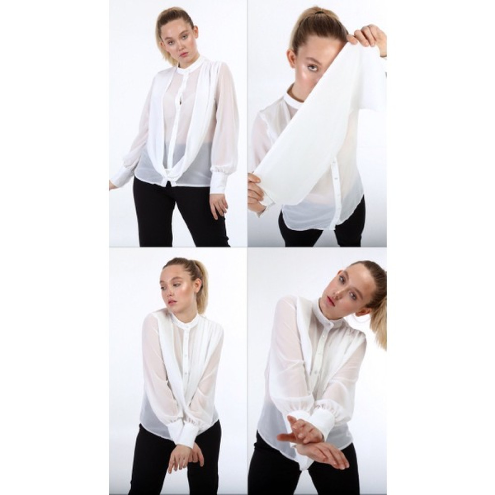Ouz Fashion Kadın Şal Detay Hakim Yaka Şifon Gömlek Kadın Gömlek Fiyatı