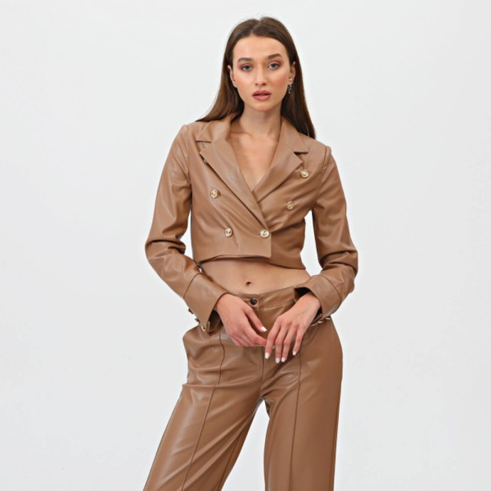 Ouz Fashion Kadın Suni Deri Kruvaze Crop Blazer Ceket Kadın Pantolon Fiyatı