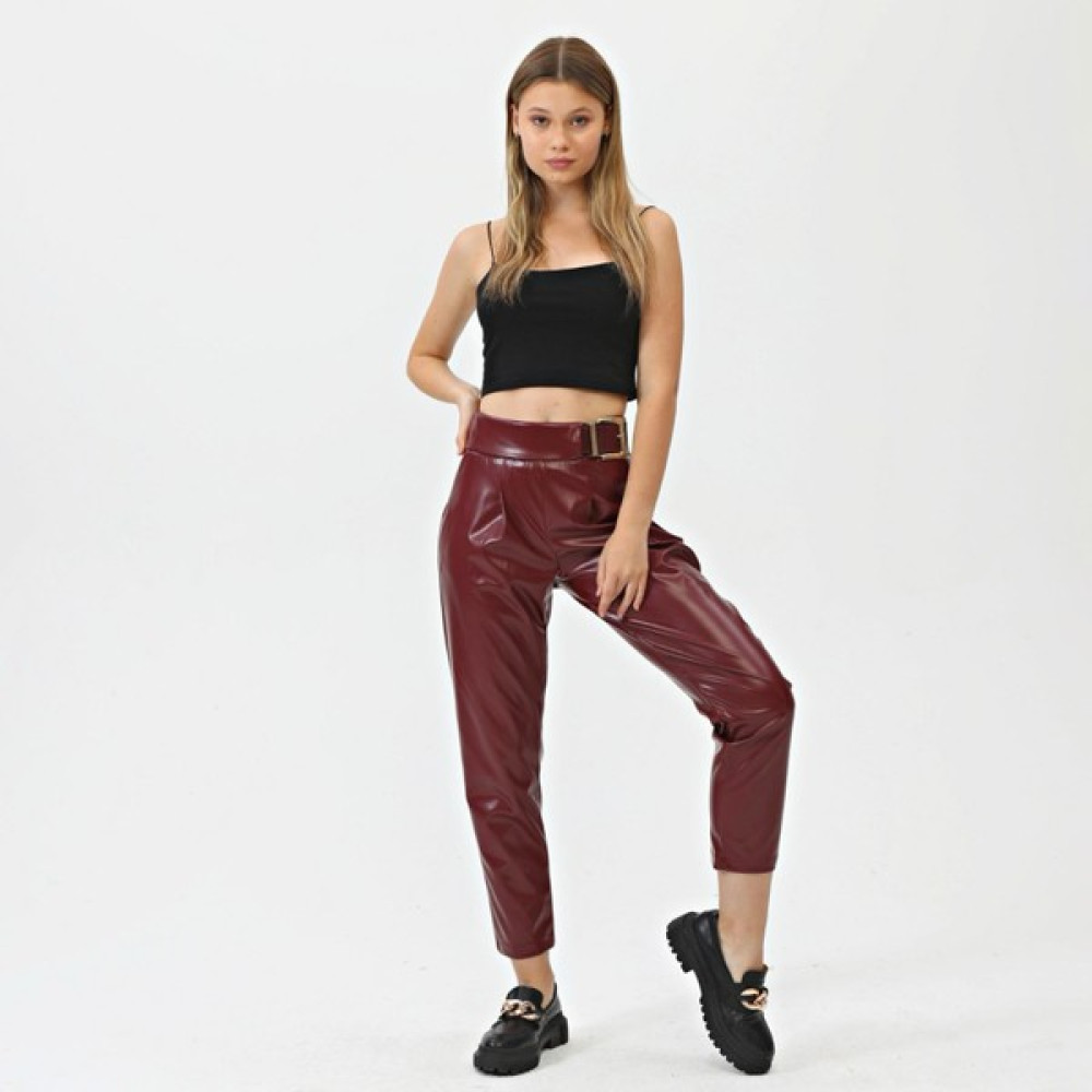 Ouz Fashion Kemerli Deri Pantolon Kadın Pantolon Fiyatı