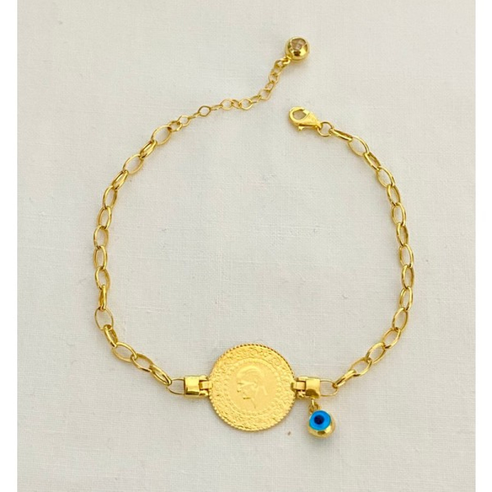 Oval Halka Zincirli 22 Ayar Çeyrekli Bileklik - Ayarlanabilir - Gold Saat ve Bileklik Aksesuarı Fiyatı