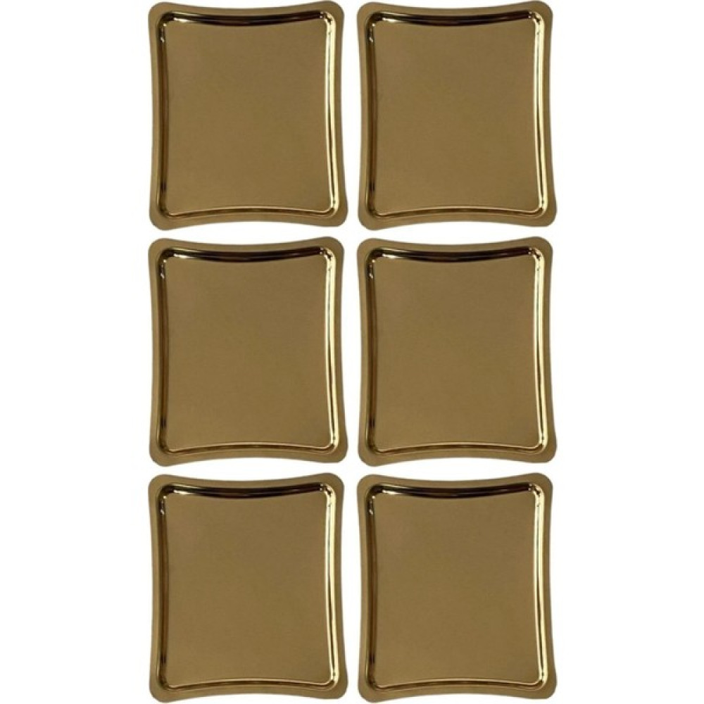 Oval Kesim Kare Paslanmaz Çelik Gold Renk Sunum Tepsisi Çay Kahve Tatlı Servis Sunum 6 Adet Kare - Metalik Servis Tepsisi Fiyatı