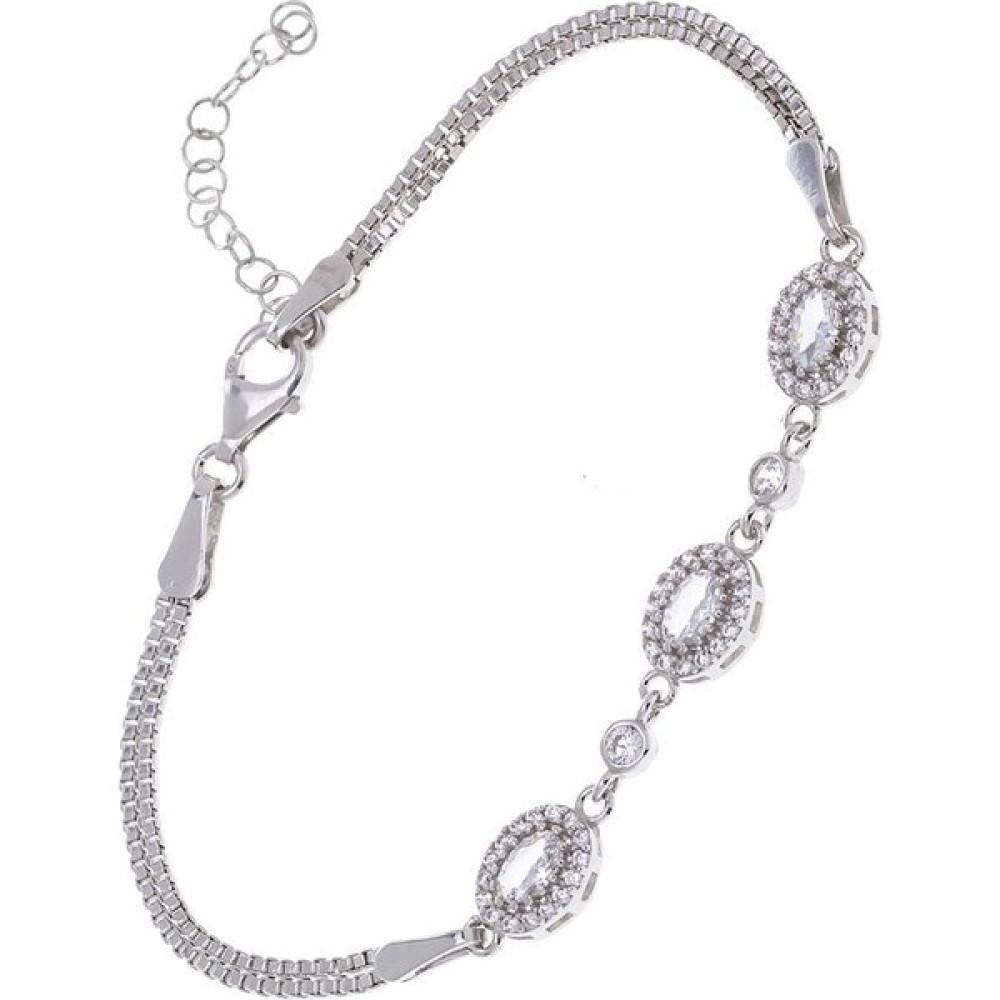 Oval Zirkon Taşlı 925 Ayar Gümüş Kadın Bileklik - 16+3 CM - Gümüş - Beyaz Saat ve Bileklik Aksesuarı Fiyatı