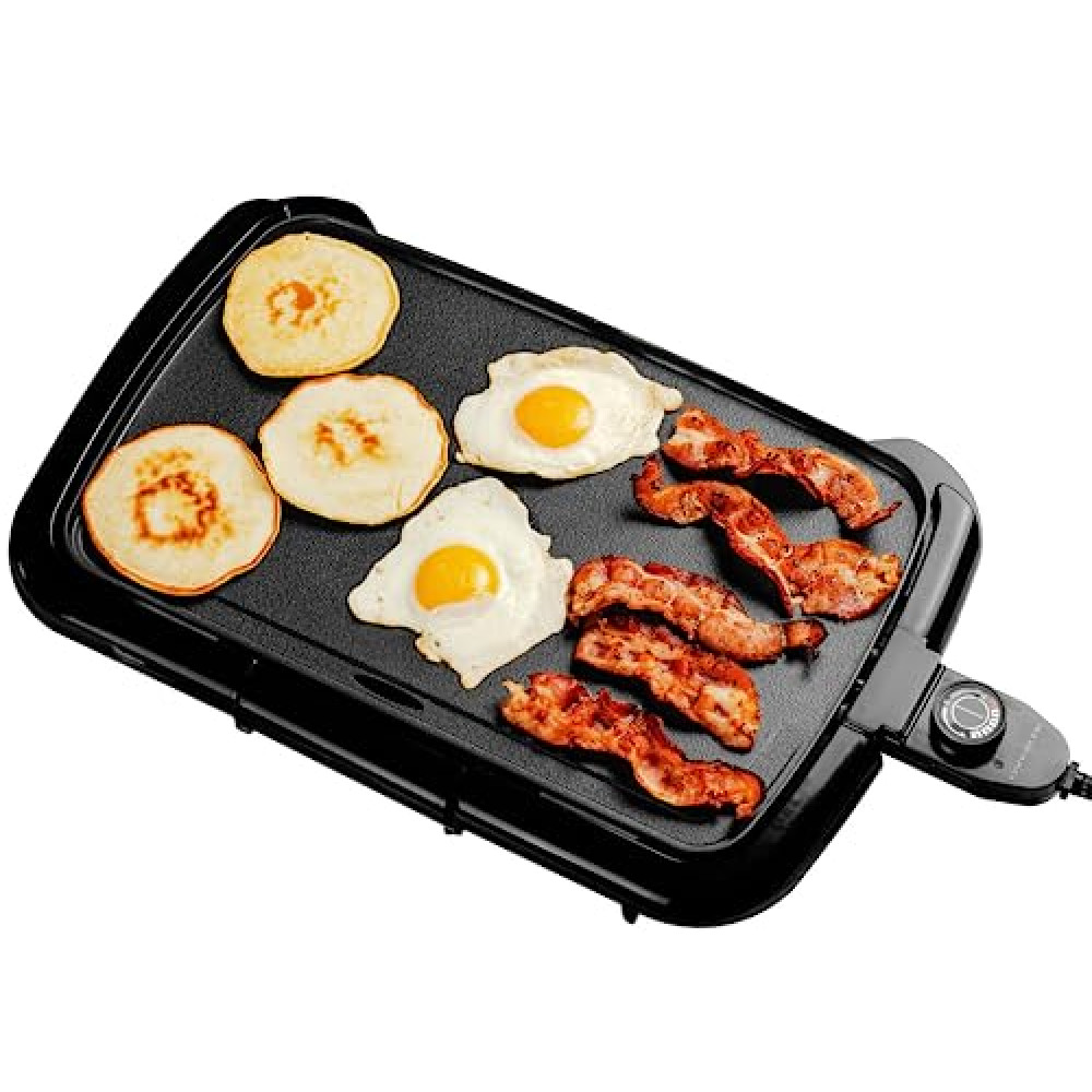 OVENTE Electric Griddle with 16 x 10 Inch Flat Non-Stick Cooking Surface, Adjustable Thermostat, Essential Indoor Grill for Instant Breakfast Pancakes Burgers Eggs, Black GD1610B Grill and Barbecue Fiyatı