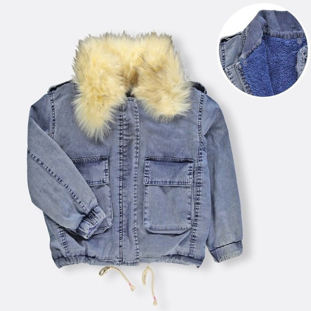 Overdo Peluş Yaka Kız Çocuk Oversize Kot Ceket Kız Çocuk Mont Fiyatı