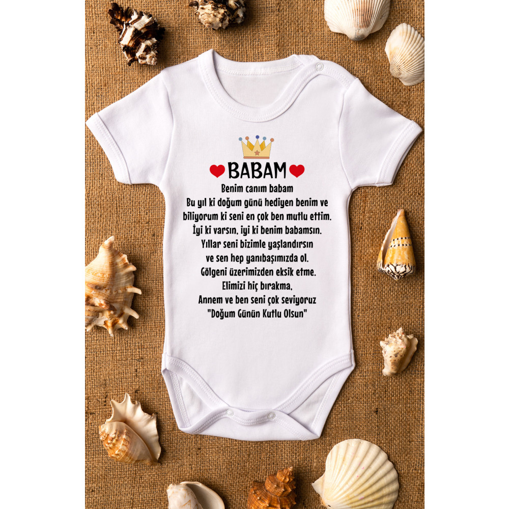 Overoz Özel Tasarım Baba Doğum Günü Hediye Babaya Özel Bebek Body Beyaz Badi Zıbın 5224 2-3 Yaş Beden Bebek Body Fiyatı