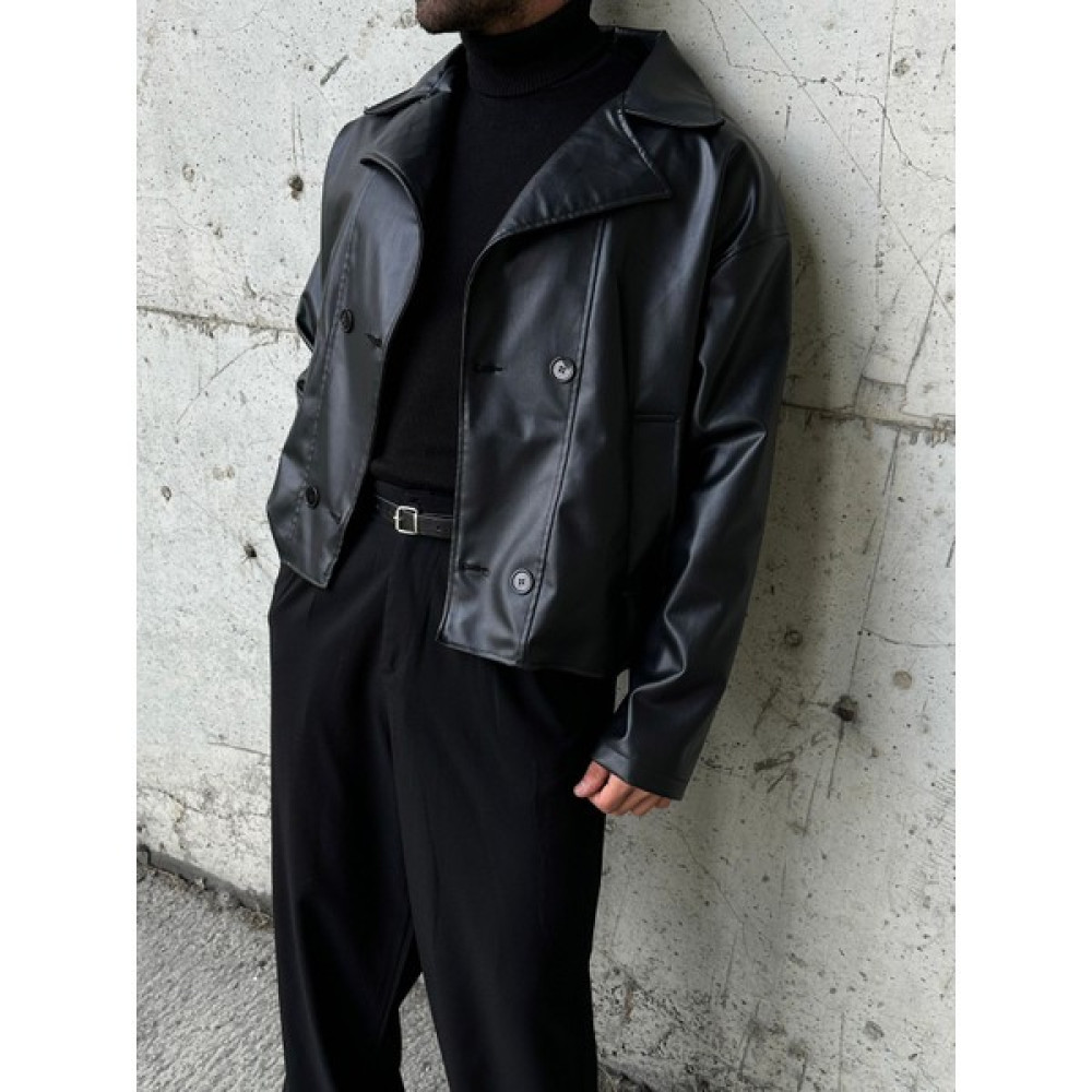 Oversize Crop Kesim Trend Erkek Siyah Deri Ceket Erkek Ceket Fiyatı
