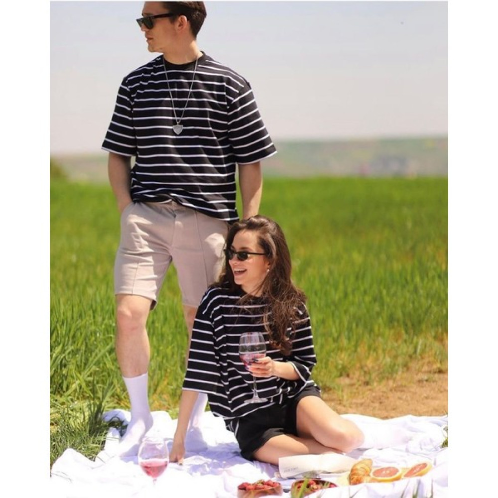 Oversize Siyah Çizgili Yeni Sezon Kız Çocuk T-shirt Fiyatı