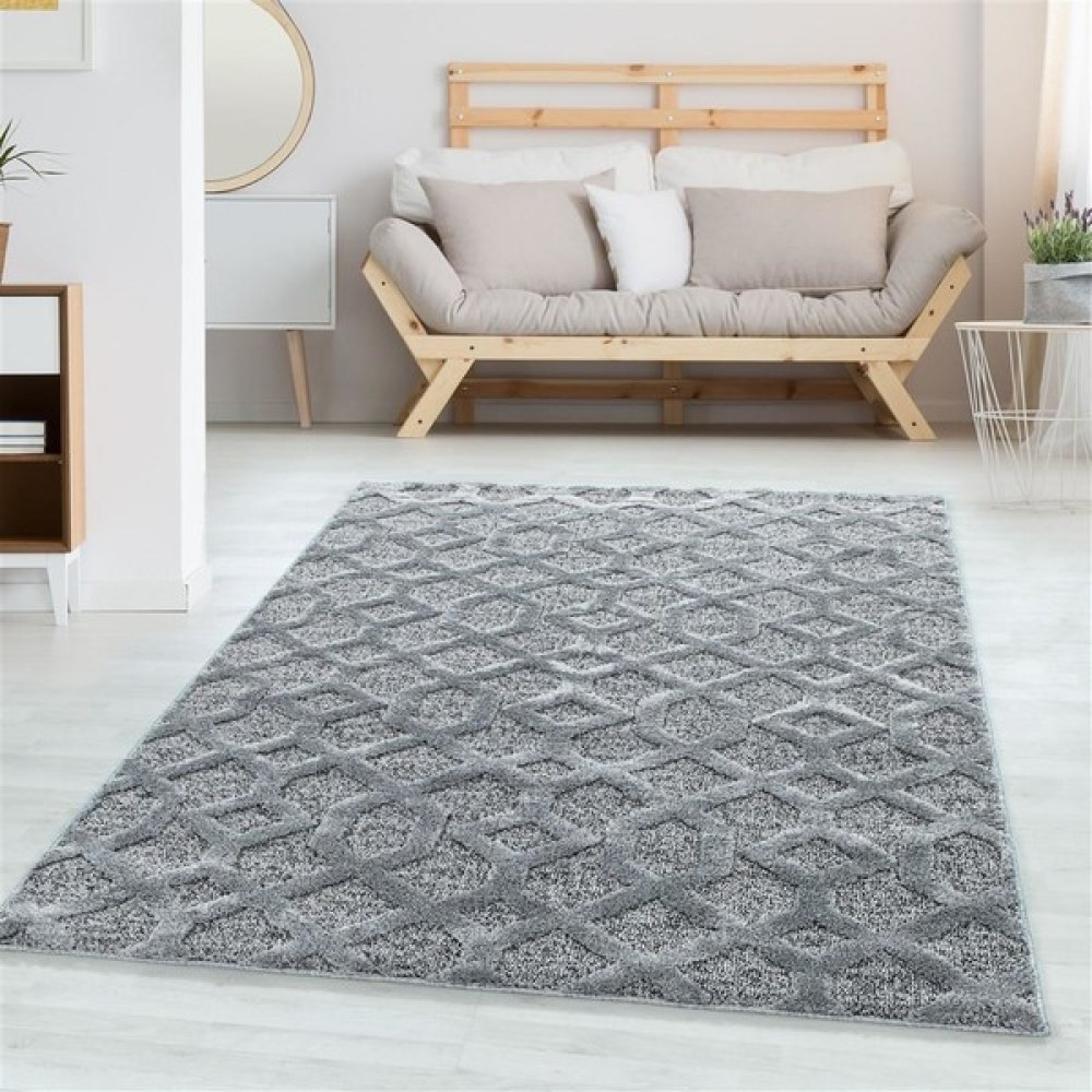 Oves Home Modern Yumuşak Bukle Taban Kabartmalı 3D Izgara Desenli Halı Gri - Gri - Açık Gri - 80 x 150 cm Salon Halısı Fiyatı