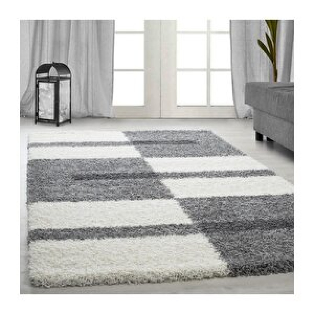 Oveshome Desenli Shaggy Halı Kareli Ve Çizgili Motif 3 Cm Hav Yüksekliği Gri Beyaz Renkli 240x340 cm Salon & Oturma Odası Tekstili Fiyatı
