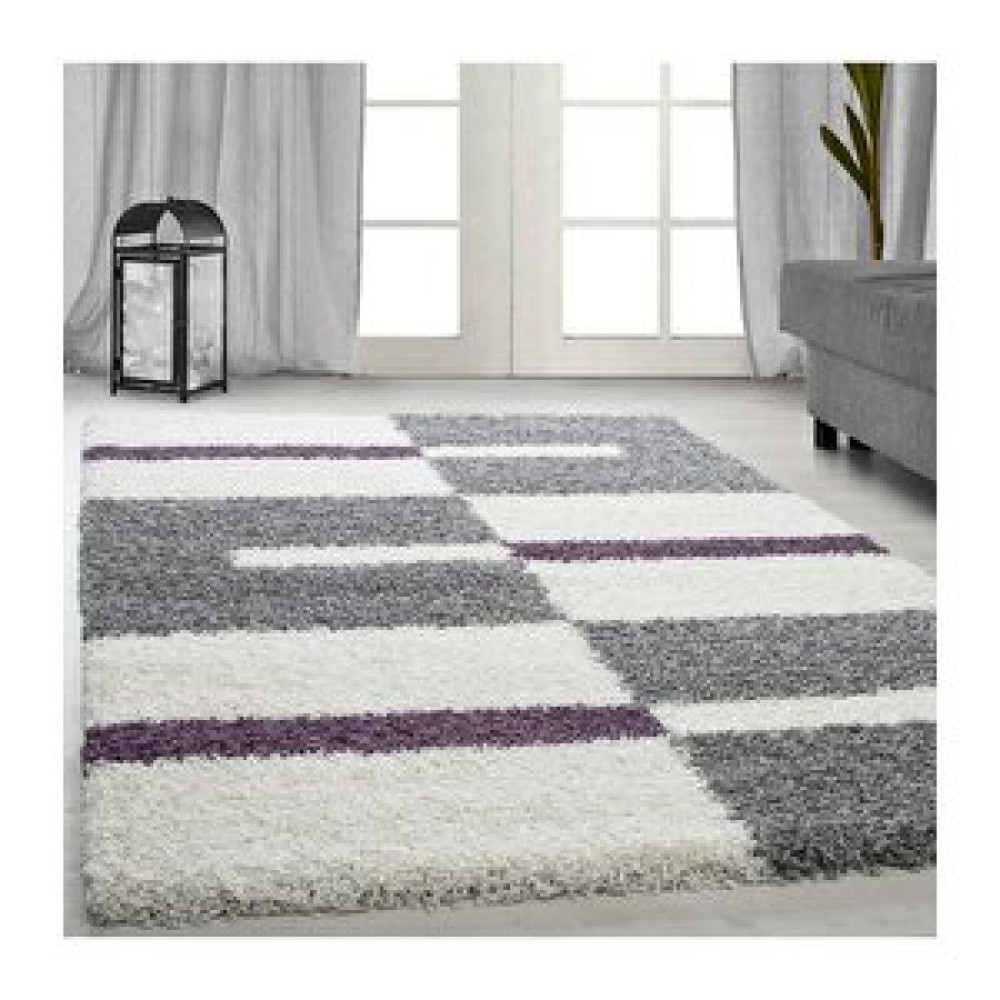 Oveshome Desenli Shaggy Halı Kareli Ve Çizgili Motif 3 Cm Hav Yüksekliği Gri Lila Beyaz Renkli 60x110 cm Salon & Oturma Odası Tekstili Fiyatı