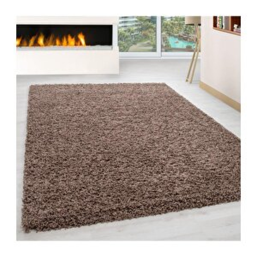 Oveshome Shaggy Halı 30 Mm Uzun Ve Yüksek Tüylü Düz Açık Kahverengi 140x140 cm Salon Halısı Fiyatı