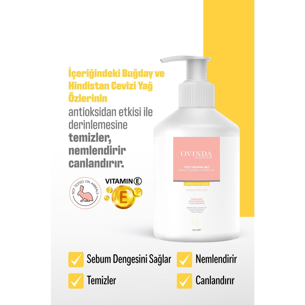 Ovinda Yüz Yıkama Jeli Hassas Ciltler 250 ml E-vitaminli Nemlendirme - Temizleme - Canlandırma Cilt Temizleme ve Peeling Fiyatı