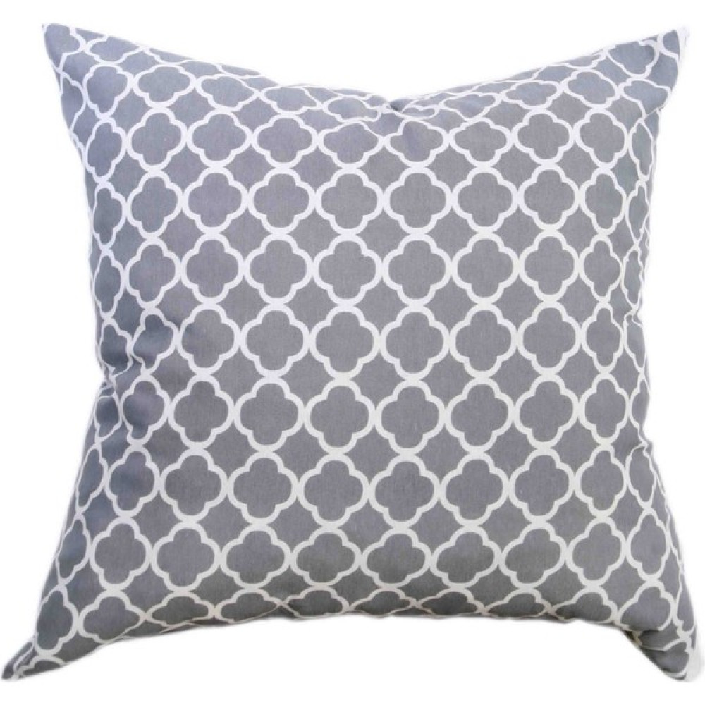 Ovua Çift Taraflı Gri Geometrik Desenli Fermuarlı Kırlent - 43 x 43 cm - Beyaz - Açık Gri Kırlent / Mobilya Yastığı Fiyatı