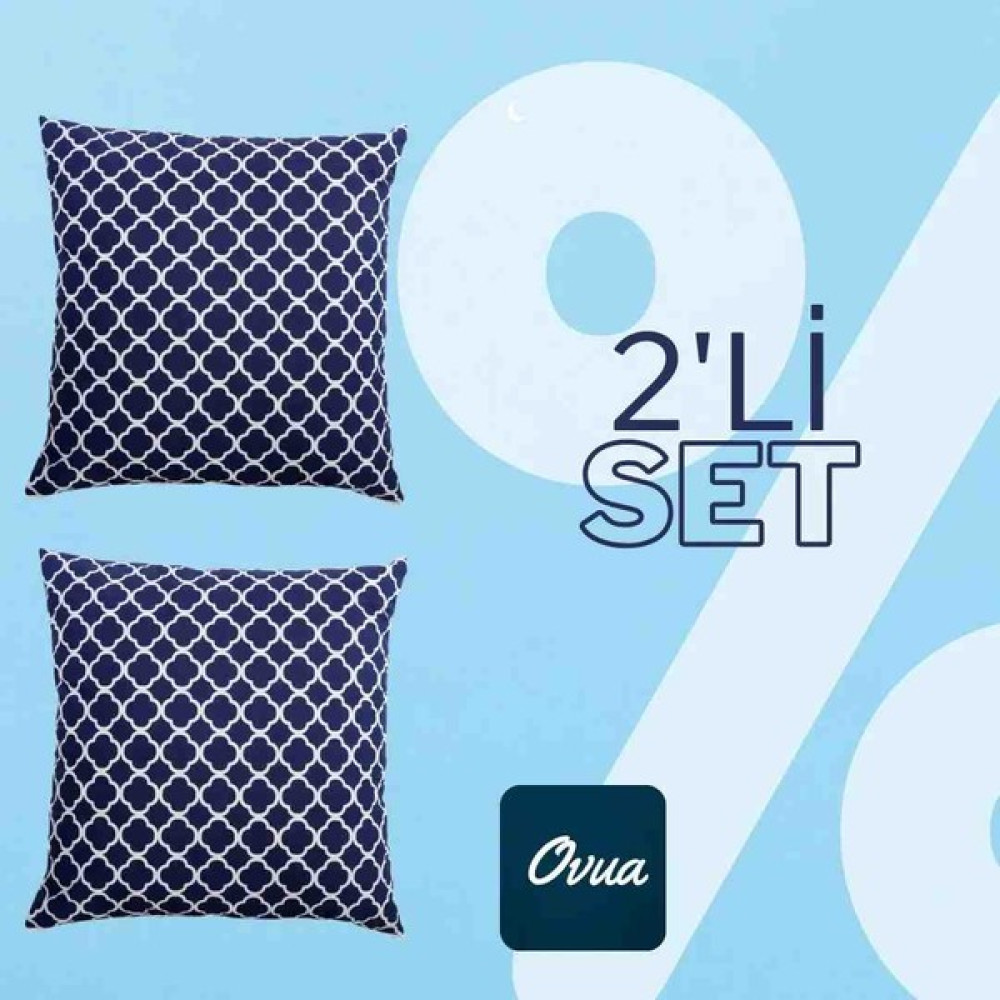 Ovua Mavi Beyaz Desenli Kırlent Kılıfı 2 Li Set - 43 x 43 cm - Mavi - Beyaz Kırlent / Mobilya Yastığı Fiyatı