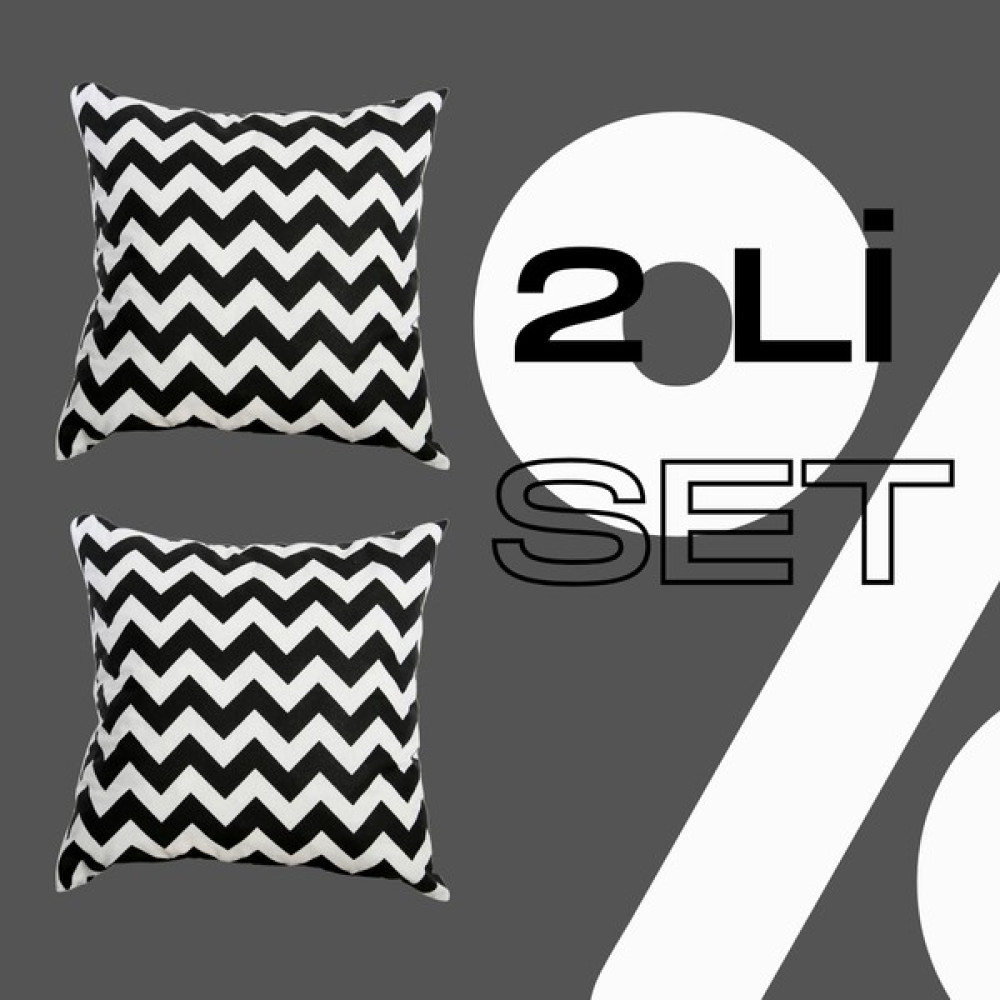Ovua Siyah Beyaz Desenli Kırlent Kılıfı 2 Li Set - 43 x 43 cm - Beyaz - Siyah Kırlent / Mobilya Yastığı Fiyatı