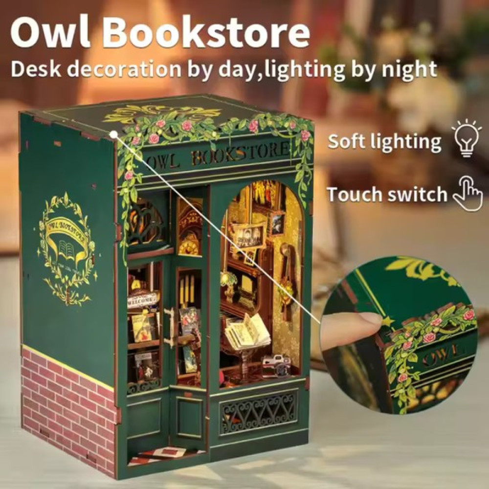 Owl Bookstore - Cutebee 2024 Yeni Stil Mini Book Nook Kiti, Kendin Yap Oyuncak Bebek Evleri, Minyatür Ev Kiti, LED Işıklı, Booknook Evleri, Model Y... Puzzle & Aksesuarları Fiyatı