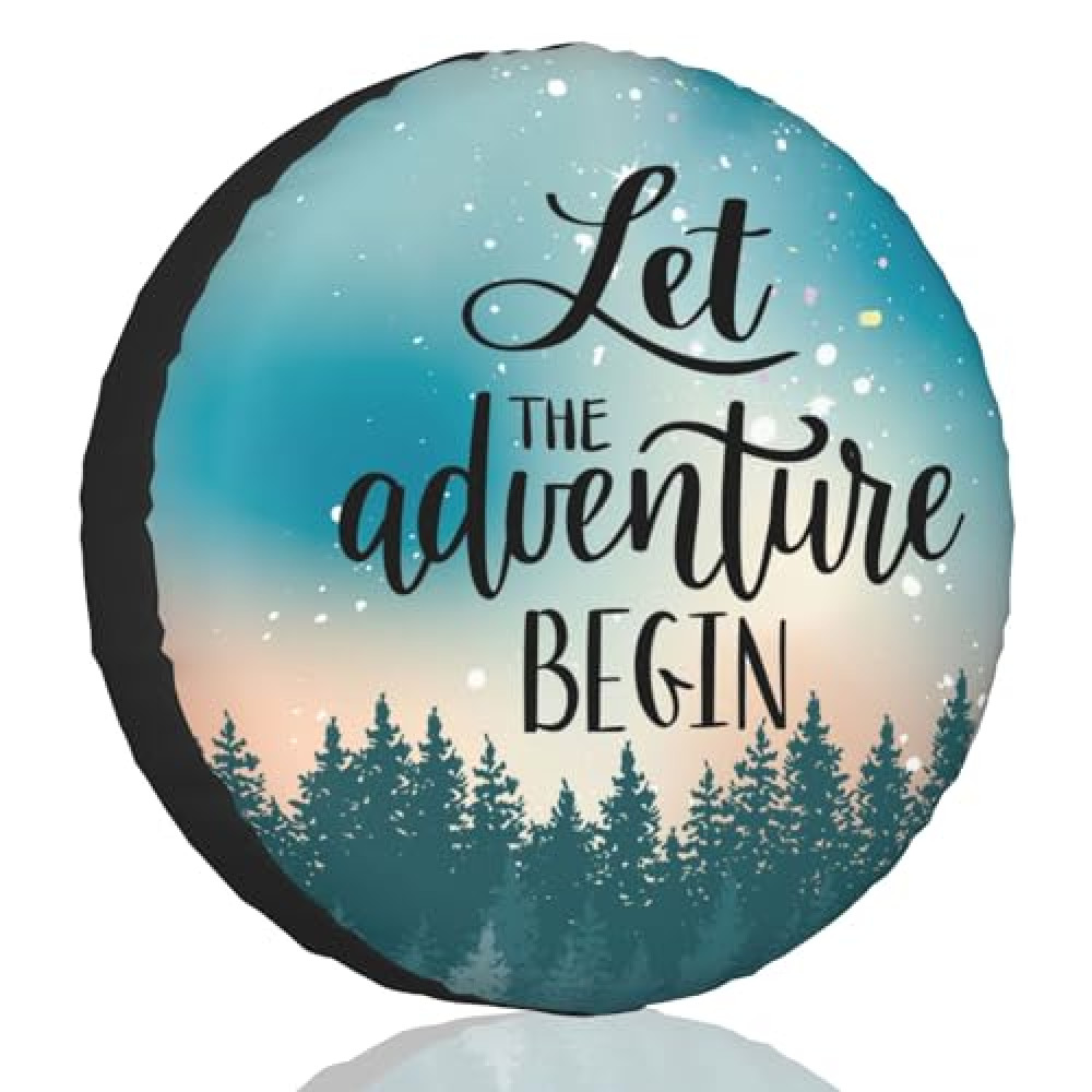 OwnBosy Camper Spare Tire Cover for Rv Trailer Let The Adventure Begin RV Spare Tire Cover Waterproof Dustproof Trailer Tire Covers for SUV Truck Travel 15 Inch